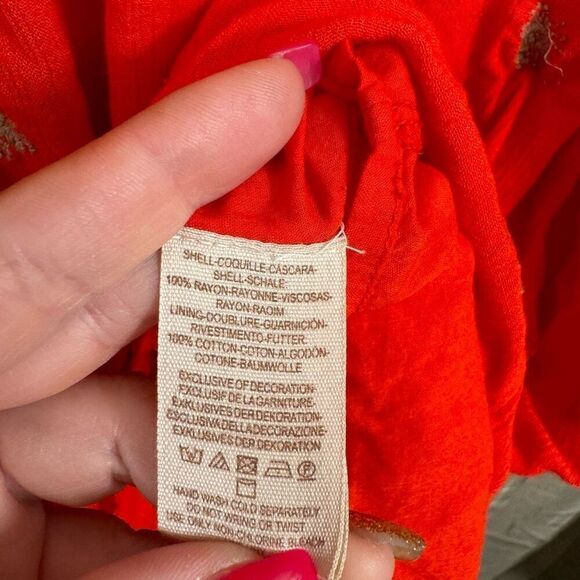 Free People Sweet Tennessee Red Tan Embroidered Long Sleeve Dress - Picture 7 of 9